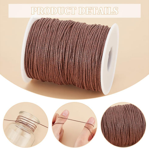 PH PandaHall 1mm Waxed Cord,100 Yards Waxed Cotton Cord Brown Waxed Thread Beading String Waxed Craft String for Bracelet Necklace Jewelry Waist B...