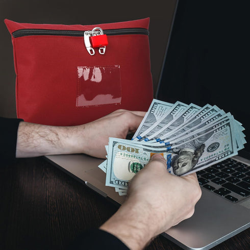 Cash Bag with Lock and 2 Keys Money Bag For Cash With Lock 11.4*8.3inch Money Bank Deposit Bag Money Bank Deposit Bag With Zipper Canvas Documents...