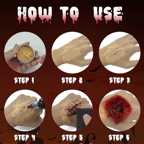 Scar Wax SFX Makeup, Halloween Makeup Kit, Special Effects Makeup kit-6 Color Bruise Wheel for Special Effects/Scar Wax with Spatula Tool/Fake Blo...