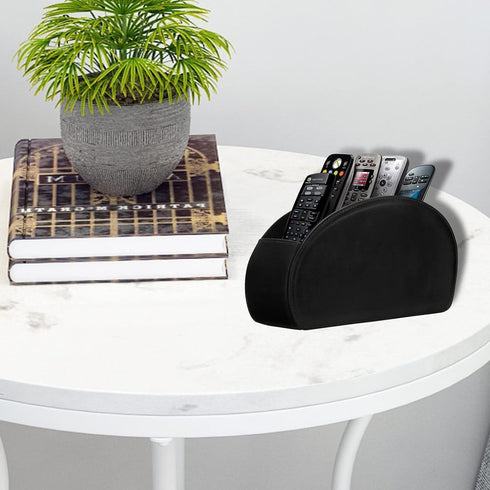 Leather Remote Control Holder with 5 Compartments TV Remote Caddy Storage Box/Tray,Desktop Organizer Store Controller,Glasses,Brush,Media Player,P...