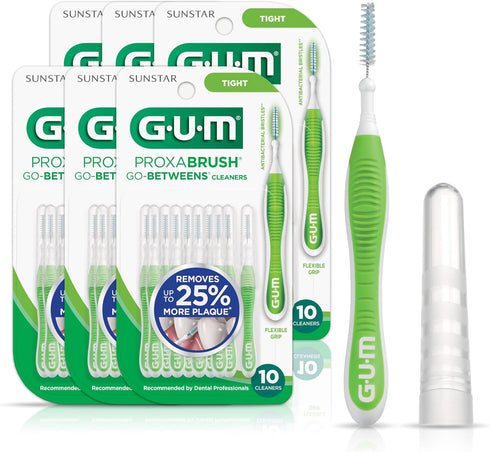 GUM Proxabrush Go-Betweens - Tight - Interdental Brushes - Soft Bristled Dental Picks for Plaque Removal Health - Safe for Braces & Dental Devices...