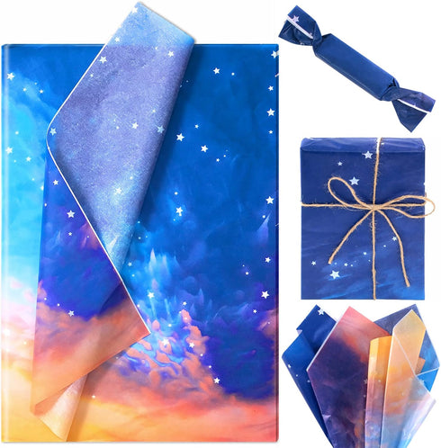 Bolsome 100 Sheets Purple-Blue-Orange Gradient Tissue, Starry Sky Outer Space Wrapping Tissue Setting Sun Tissue for Baby Showers Wedding Birthday...