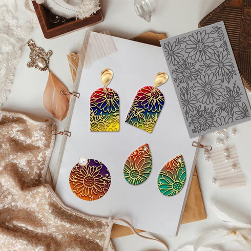 CHGCRAFT Polymer Clay Texture Sheets Daisy and Leaves Clay Texture Mat Flowers Clay Texture Sheets Embossing Polymer Clay Tools Polymer Clay Pad E...