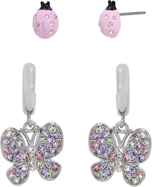 Betsey Johnson Womens Ladybug & Butterfly Huggies Duo Earring Set...