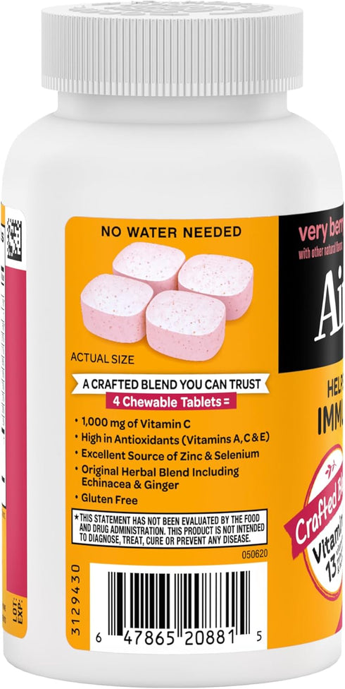 Airborne Vitamin C 1000mg (per Serving) - Very Berry Chewable Tablets (116 Count in a Bottle), Gluten-Free Immune Support Supplement, with Vitamin...