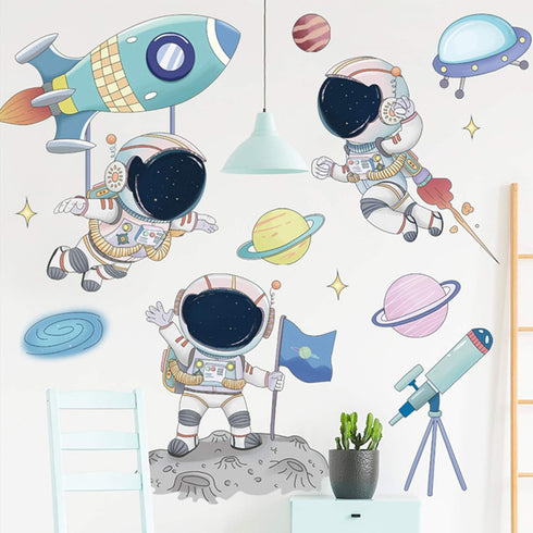 Astronaut Wall Stickers, DILIBRA Planet Space Walk Spaceship DIY Art Vinyl Removable Murals Wall Decals, Cartoon Spaceman Cosmonaut Art Decoration...