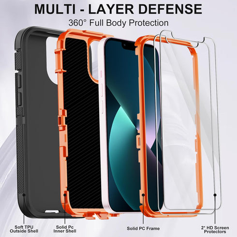 Annymall for iPhone 13 Case with 2 Screen Protector,Shockproof Drop Protection Full Body Heavy Duty 3 Layer Military Rugged Durable Phone Cover fo...