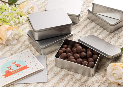 Juvale 6-Pack Silver Metal Cookie Tins with Lids - Small Rectangular Tin Boxes for Gift Giving, Home Organization (4.9x3.7x1.6 In)...