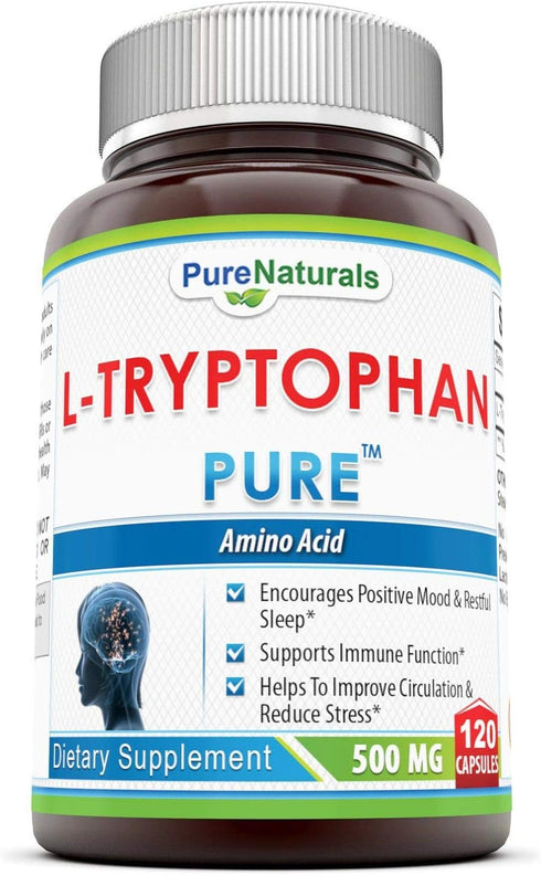 Pure Naturals L-Tryptophan Dietary Supplement - 500 mg, 120 Capsules- Natural Sleep Aid - Promotes Relaxation, Circulation & Immune Support...