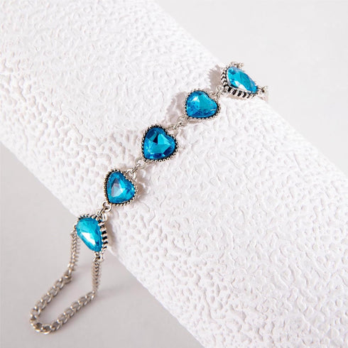 Blue Crystal Heart Ankle Bracelet Bohemia Sapphire Toe Ring Anklet Beach Wedding Foot Chain Barefoot Sandals Foot Jewelry for Women...