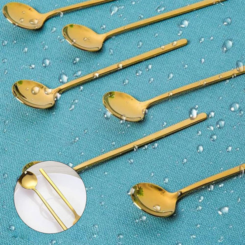 Gold Plated Stainless Steel Espresso Spoon Long Handle Stirring Spoon Long Handle Mixing Spoon Mini Teaspoons Set Ice Teaspoon for Mixing, Cocktai...