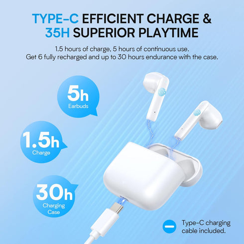 BEBEN Wireless Earbuds 35H Playtime Waterproof Bluetoth Ear Buds, Touch Control Stereo Sound Bluetooth Earbuds with Mic, Wireless Headphones with ...