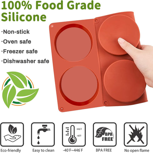 JOERSH 2-PK Silicone Egg Molds 4 Inch Jumbo Muffin Top Baking Pans, Non-Stick Large Disc Round Silicone Molds for Hamburger Bun, Corn Bread, Pie, ...
