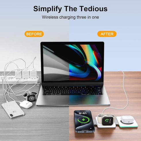 3 in 1 Wireless Charging Station for iPhone 15 Pro Max 14 13 12 Pro Max Mini,AirPods/Pro,iWatch Ultra/SE/9/8/7/6/5/4/3/2, Magnetic Foldable Charge...