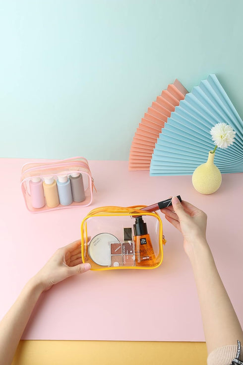 Clear Pouch Small, Clear Makeup Bag, 6.6"x2.3"x4.7" Size TSA Approved Toiletry Bag, Clear Travel Bags for Toiletries, Clear Cosmetic Bag for Women...