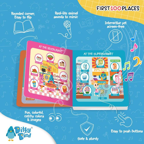 Ditty Bird Talking Books 100 Places | 100 Words for Vocabulary & Speech Learning | Sound Books for Toddlers 1-3 | Children's Interactive Toddler B...