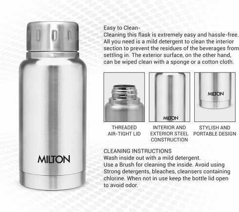 Milton Insulated Water Bottle 5.4 oz (160 ml) Stainless Steel Double walled vacuum flask Hot and Cold Drinks, Leak-Proof Simple Screw Lid, Office,...