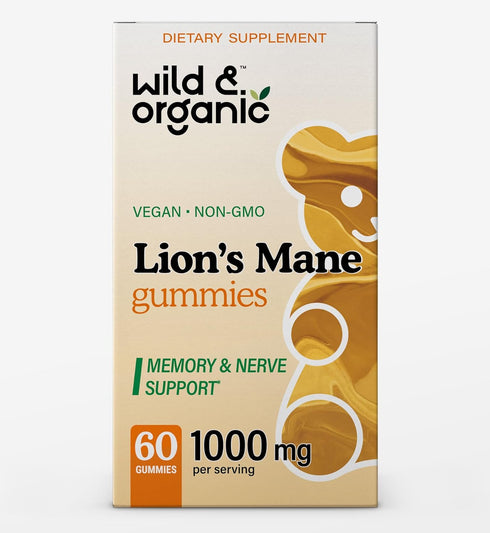 Wild & Organic Lion's Mane Gummies 1000mg - Natural, Vegan Hericium Erinaceus Mushroom Supplement - Brain Health, Focus, Immune, Antioxidant Suppo...