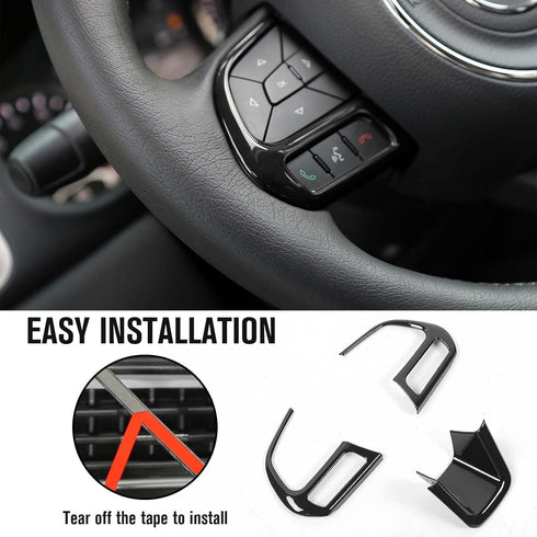 3PCS Car Steering Wheel Cover Trim Interior Accessories for Jeep Renegade 2015-2023 for Jeep Compass 2017-2020 (Black)...
