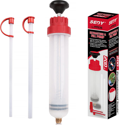 SEDY Fluid Extractor - 200cc Multi-Purpose Syringe, Oil Suction Pump, Manual Extraction and Filling Pump, Automotive Oil Syringe...