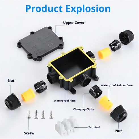 FDG Outdoor Waterproof IP68 Junction Box, 3-Way Plug Wire External Electrical Junction Box, Cable Connector Wire Diameter 4-14mm (2PCS)...