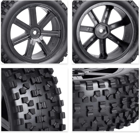 1/10th Scale Off-Road RC Tires&12mm Hex Wheel Rims, Pre-glued with Sponge Inserts Compatible with Traxxas Redcat Exceed RC 1:10 Buggy...