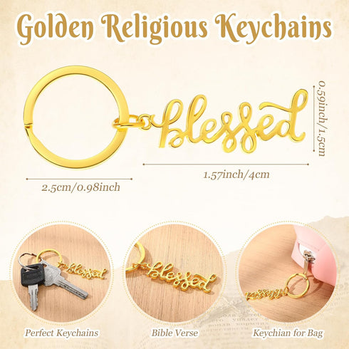 Spakon 25 Pcs Blessed Christian Keychains Bulk Church Gifts Religious Bible Verse Key Chain for VBS Sunday School Gifts (Blessed)...