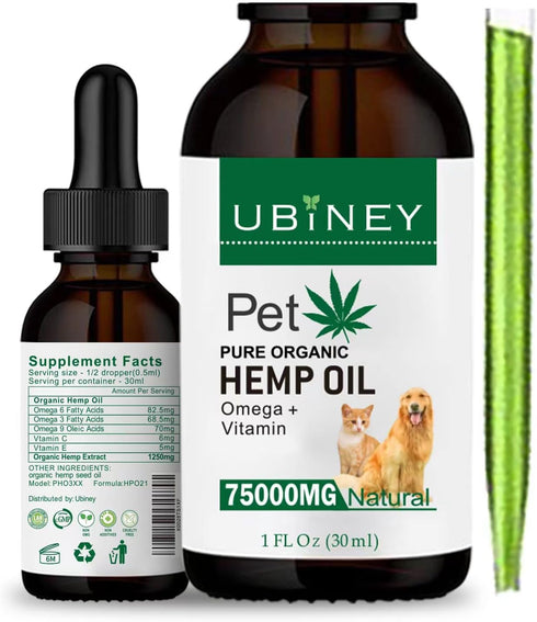 Hemp Oil for Dogs and Cats,2-Pack Hemp for Dogs 100% Organic with Omega 3, 6, and 9 Fatty Acids (2 Oz), Vitamin E, C, Cat and Dog Anxiety Relief, ...