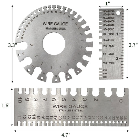 3Pcs Stainless Steel Thickness Wire Gauge, Dual Sided Wire Gauge Sheet Thickness Welding Gauges, Wire Gauge Measurement Tool Accessories...