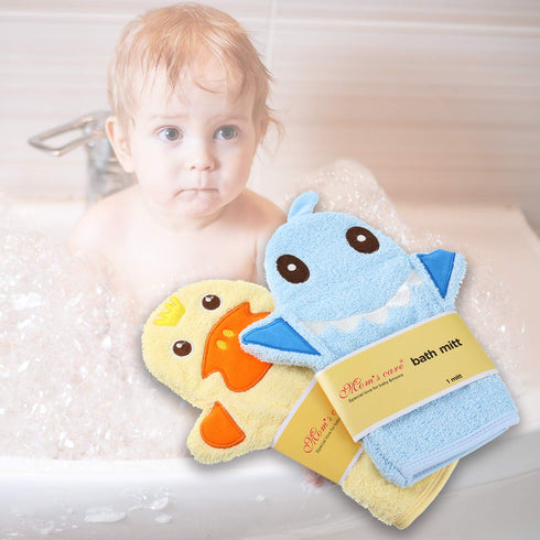 2 Pieces Baby Bath Mitt Washcloths with Cute Animal Designs Yellow Duck Shark Towel Gentle Soft Scrub for Toddler Bath and Shower...