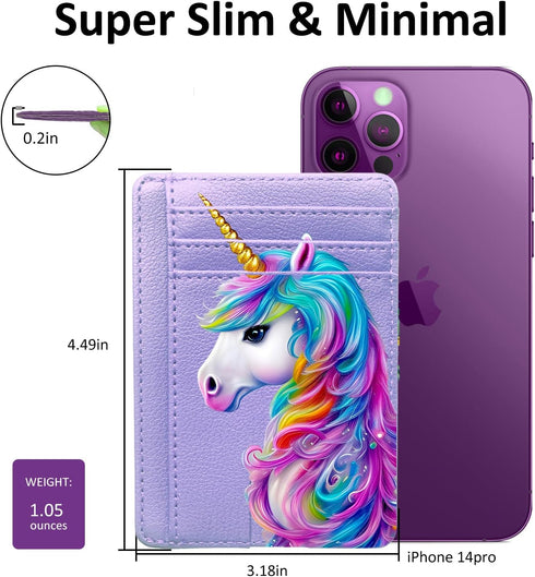 Slim Minimalist Front Pocket Wallet, Mini RFID Blocking Credit Card Holder Front Pocket Wallet, Coin Purse with ID Window for Women Ladies?Unicorn...