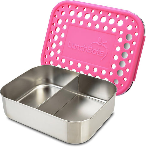 LunchBots Medium Duo Snack Container - Divided Stainless Steel Food Container - Two Sections for Half Sandwich and a Side - Eco-Friendly - Dishwas...