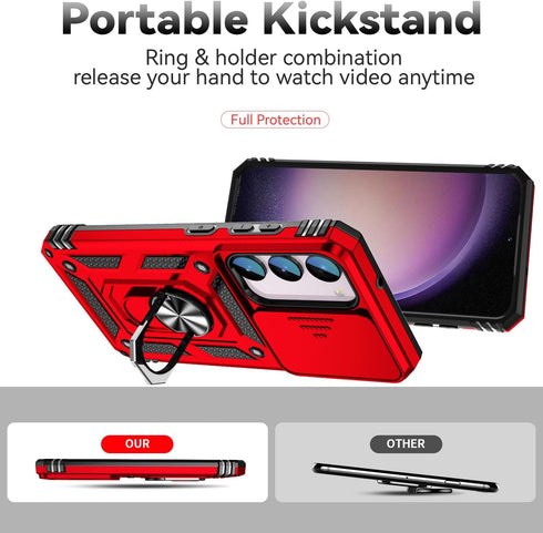 SunStory Military-Grade Case for Samsung Galaxy S23 FE 5G - With HD Screen Protector, Slide Camera Cover & Kickstand - Red...