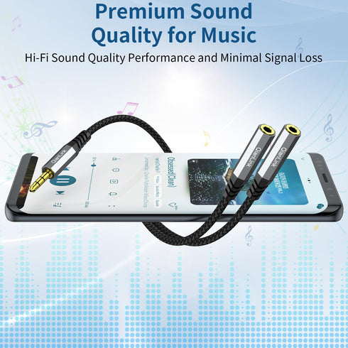 QianLink Headphone Splitter, 3.5mm Male to 2 Female Ports, 1ft/0.30m Extension Cable for PS4, PS5, Xbox, Switch, PC Gaming Headsets, Phone, Tablet...