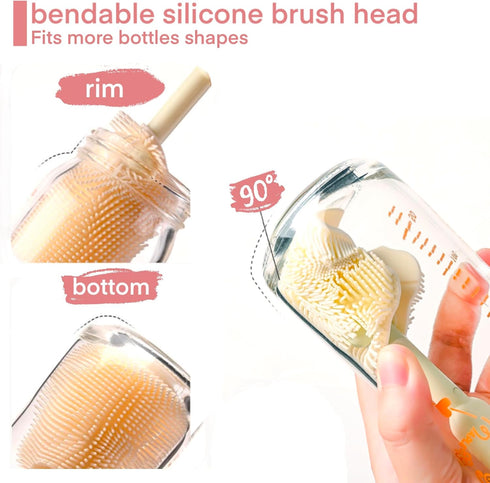 Travel Baby Bottle Brush ?6 in 1 Portable Nursing Bottle Brush Set with Silicone Bottle Brush,Drying Drain Pole,Nipple Brush,Straw Brush and Stora...
