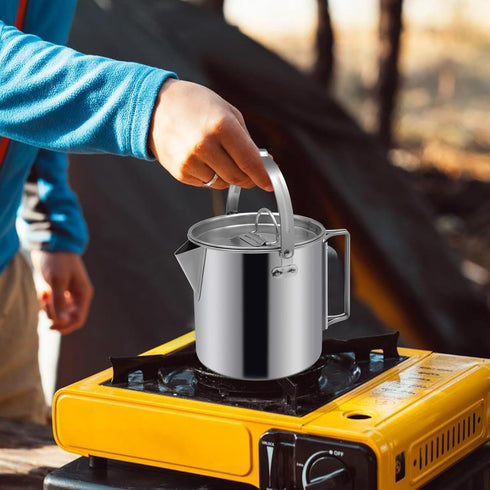Camping Tea Kettle, Portable 1.2L Coffee Pot, Outdoors Camping Pot, with Handles and with Lids for Camping Hiking Picnic Camping, Backpacking, Sil...