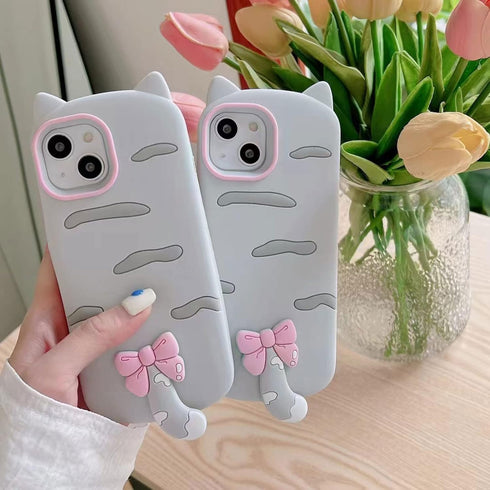 Phone Cover, 3D Cute Kawaii Tail Cat Design Soft Silicone Shockproof Bumper All-Round Strong Protective Phone Case Compatible with iPhone 13 for G...