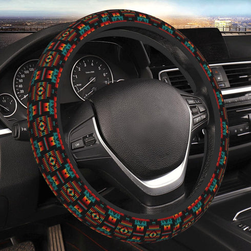 Native American Steering Wheel Cover, Red Auto Steering Wheel Protector Universal Car Accessories Neoprene Interior Decor Protection 15 Inch Fit U...