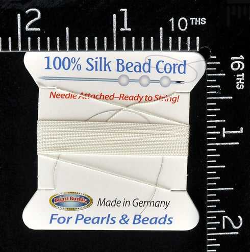 Bead Buddy 0.45mm Natural White Silk Cord Thread with Attached Needle - Ideal for Jewelry Making - 2m Long...