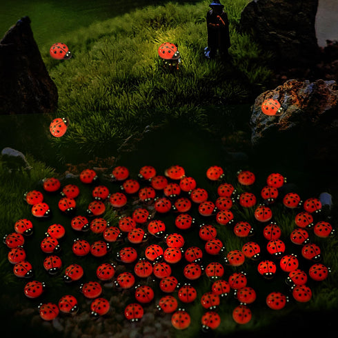 KIMOBER 100PCS Mini Luminous Ladybug Miniature Figurines,Glow in Dark Resin Animals Ladybug Figures for Fairy Garden Micro Landscape Decor Cake To...
