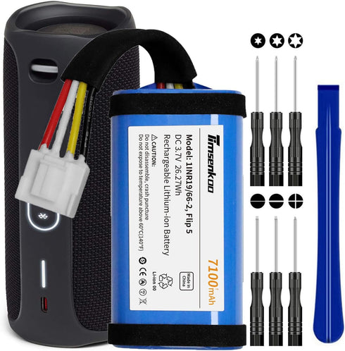Upgraded 7100mAh Replacement Battery for JBL Flip 5 JBLFLIP5WHTAM Bluetooth Speaker, Fits Part No 1INR19/66-2 SUN-INTE-152 ID1060-B with Repair To...