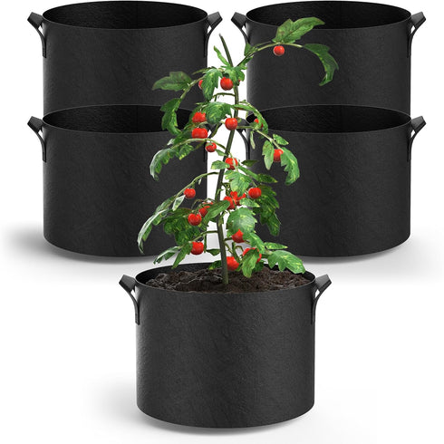 5-Pack Grow Bags 5 Gallon Thickened Plant Grow Bags Multi-Purpose Nonwoven Fabric Pots with Durable Handles, Outdoor Garden Plant Pots for Fruits ...