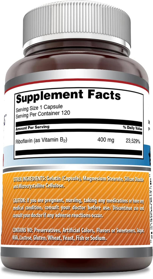 Amazing Formulas Riboflavin 400mg 120 Capsules Dietary Supplement | Non-GMO | Gluten Free | Made in USA...