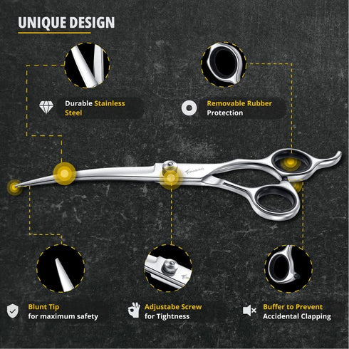 7.0" Curved Dog Grooming Scissors Professional Curved Scissors for Pets 6CR Stainless Steel Pet Grooming Scissors with Safe Round Tips,Pets Groomi...