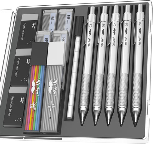 Mr. Pen- Metal Mechanical Pencil Set, 5 Sizes, 0.3, 0.5, 0.7, 0.9, 2mm, Mechanical Pencils, Sketching Pencils, Drafting Pencil, Mechanical Pencil ...