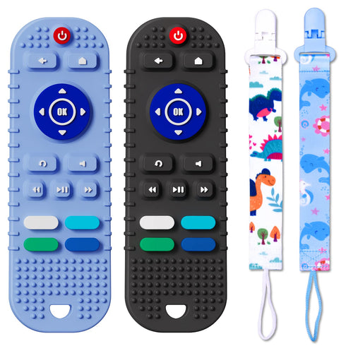 2 Pack Soft Silicone Teething Toys for Toddlers, Babies 6-12 Months - Boys Girls Baby Molar Teether Chew Toys Set, Remote Control Shape Teething T...