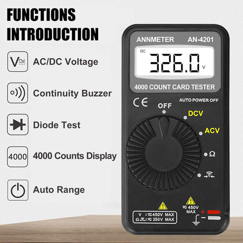 AIOMEST Digital Multimeter,Pocket Voltmeter Ohmmeter Measuring AC&DC Voltage Resistance Continuity Buzzer Diode Test, Auto Ranging Card Volt Ohm T...