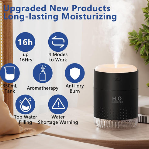SZO Colorful Mini Humidifier, USB Rechargeable Humidifier, 4 Modes Super Quiet, Humidifiers For Bedroom,Suitable For Travel Office Family-Black...