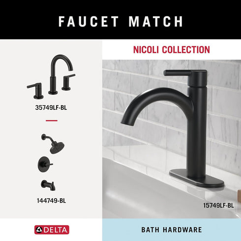 DELTA FAUCET NIC46-MB Nicoli Wall Mount Square Closed Towel Ring Bath Hardware Accessory in Matte Black...