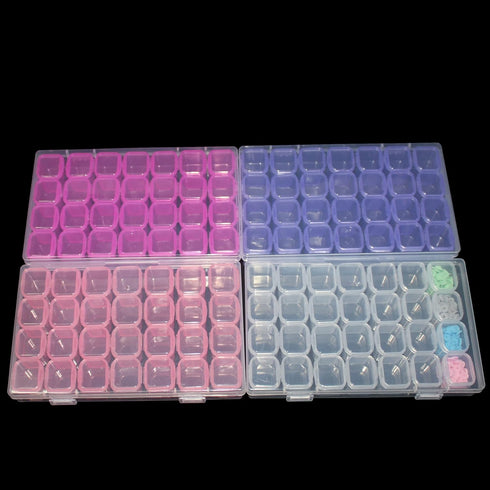 Colorful 4 Pcs 28 Grids(112 Slots) Diamond Painting Storage Container, Plastic Clear Mini Organizer Boxes For Embroidery, Beads, Nail Art and Craf...